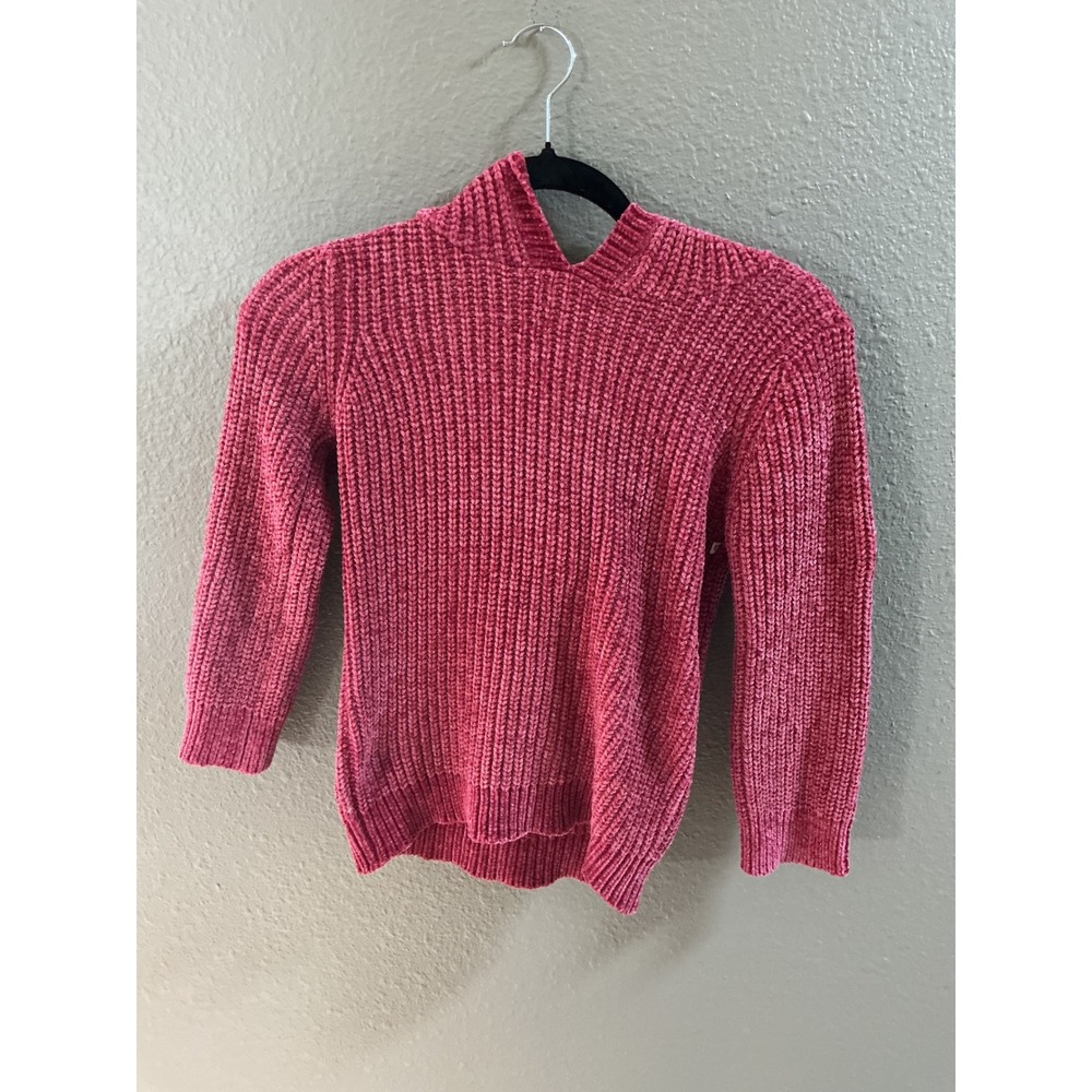 Love First Sight Girls Pink Chenille Metallic‎ Knit Hoodie Sweater Size 10/12